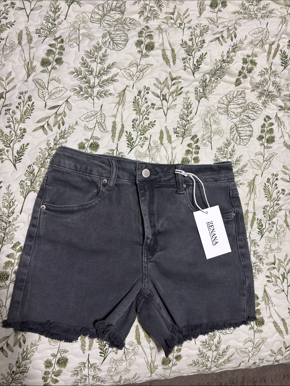 Zenana Outfitters Black Washed High-Rise Frayed Hem Jean Shorts